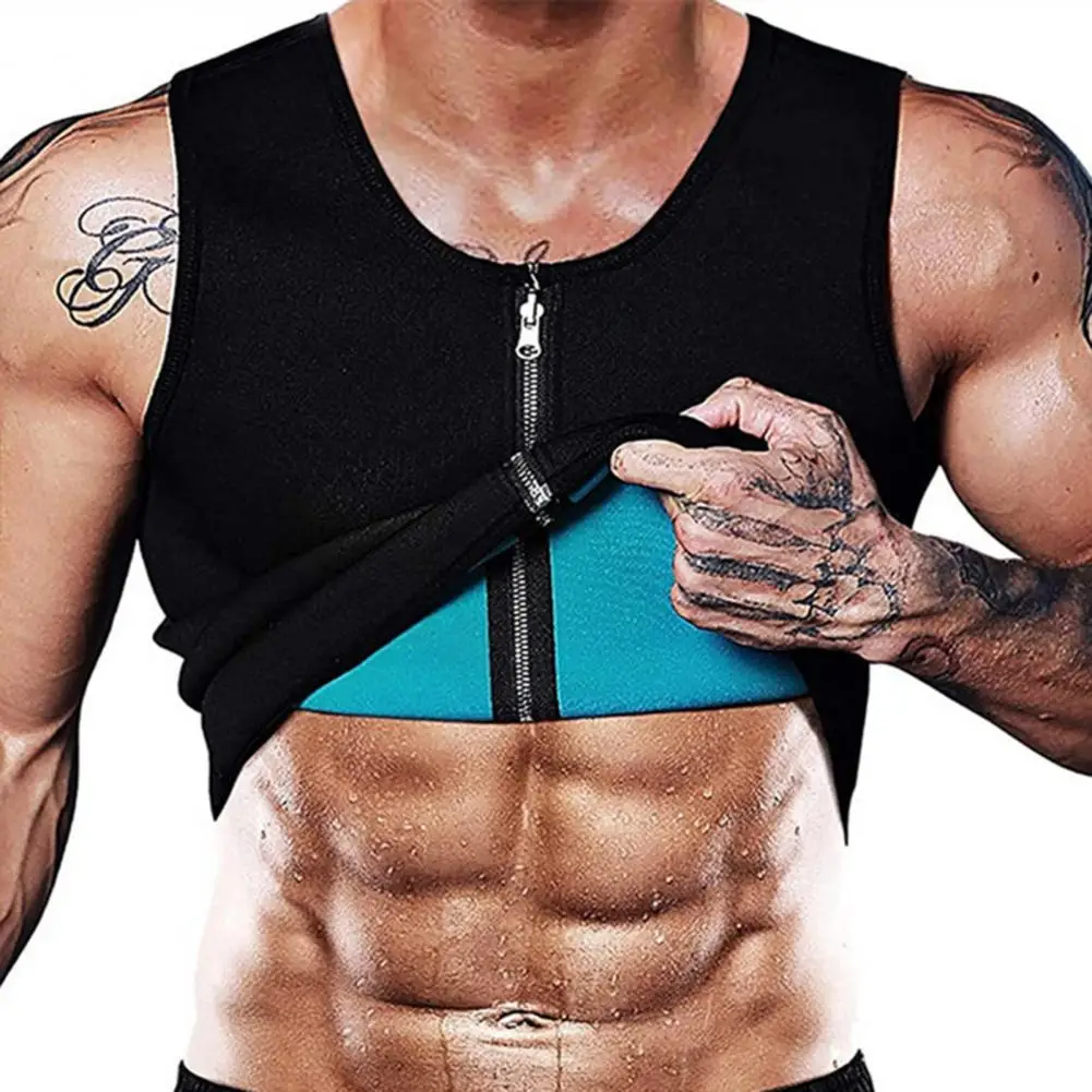 Summer Men Vest O-neck Sleeveless Zipper Placket Fitness Vest Defining Tank Tops