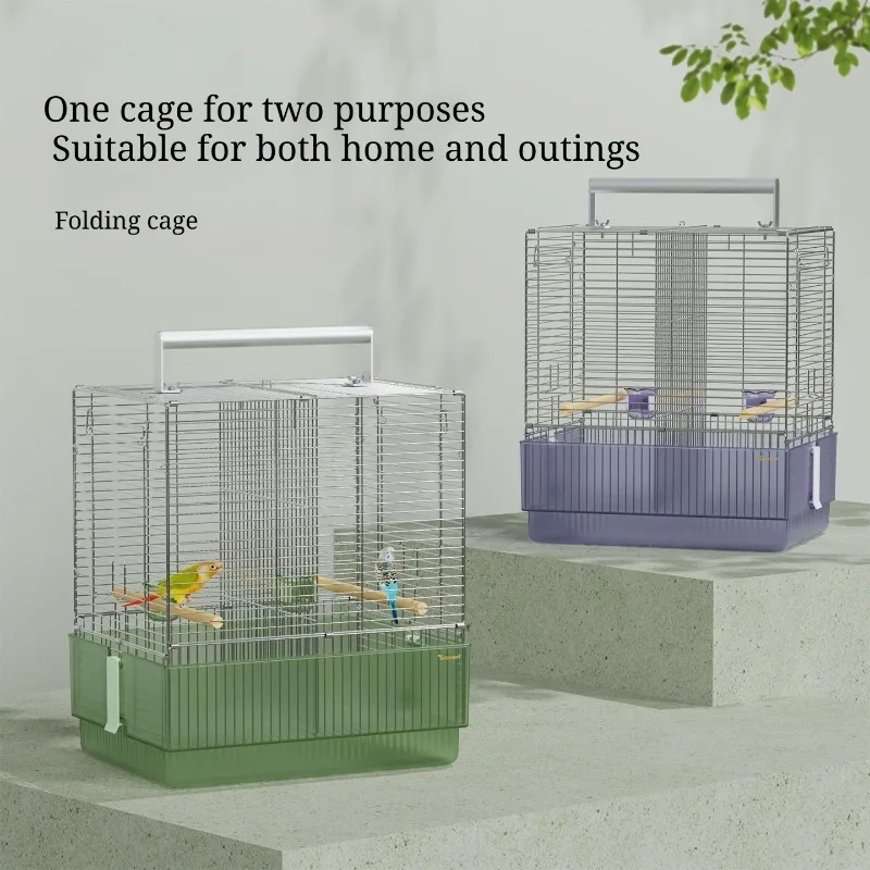 Large Portable Stainless Steel Parrot Travel Cage, Splash-proof Luxury Bird Carrier for Budgies, Lovebirds Indoor & Outdoor Use