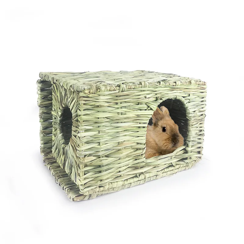 

Foldable Woven Grass Pet Nest for Small Animals (30*22*20), 1x Rabbit Nest, Natural Woven Materials, with Ropes for Cage