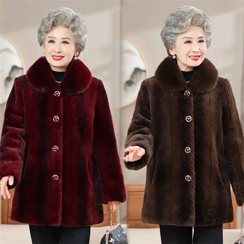 Winter Thicke Mink Fleece Coat Women Imitation Fur Mink Coat Mom Winter Warm Cotton Coat Female Faux Fur Jacket Outerwear XL-5XL