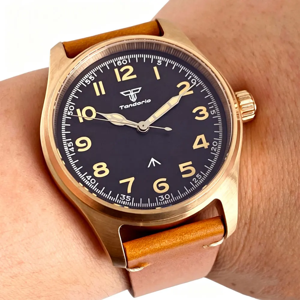 Tandorio 39mm Solid Full Cusn8 Bronze Pilot Automatic Men Watches For Miyota 8215/Asia 2824 Sapphire Crystal Lume Diver Watch