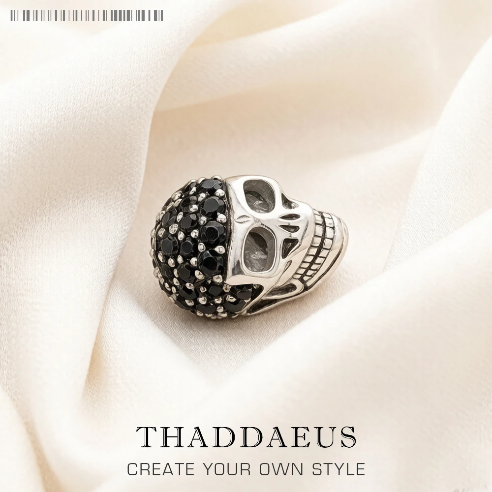 Large Skull Pave Bead 925 Sterling Silver DIY Accessories High Quality Big Hole Gift Vintage Europe Skeleton