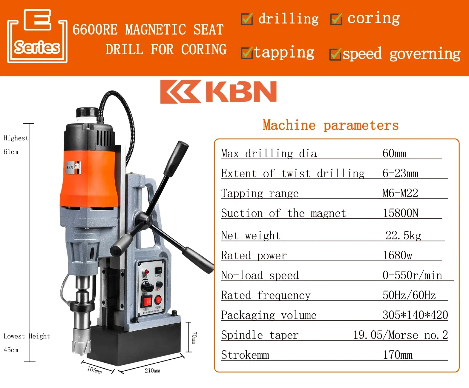 High Quality Drilling Coring Tapping 6600RE 60mm Coring Screwdriver Set Magnetic Drill Machine