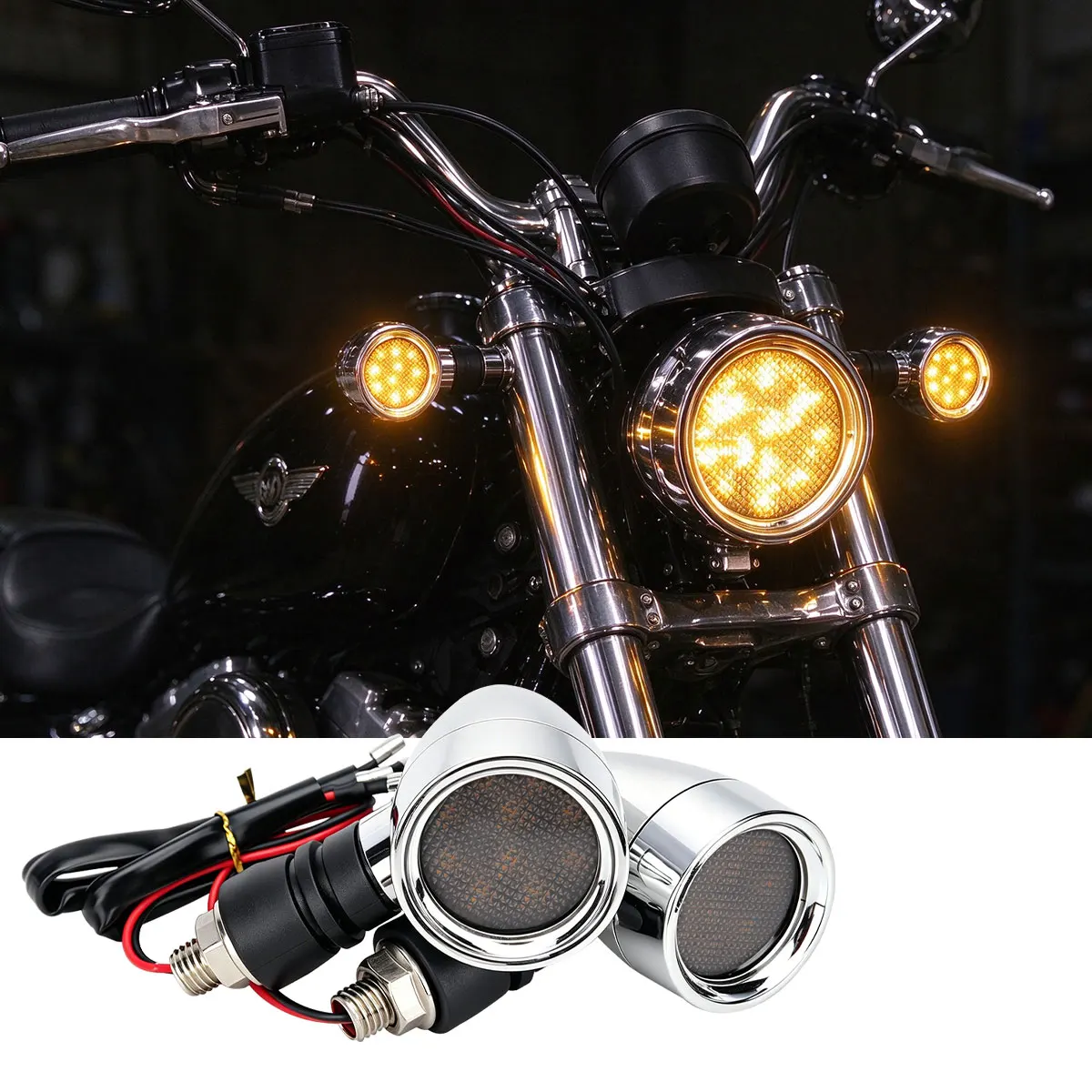 1Pair Motorcycle LED Turn Signal Light 12V Bullet Style DRL Driving Light Tail Light Indicator Light Amber Motorcycles Lamp