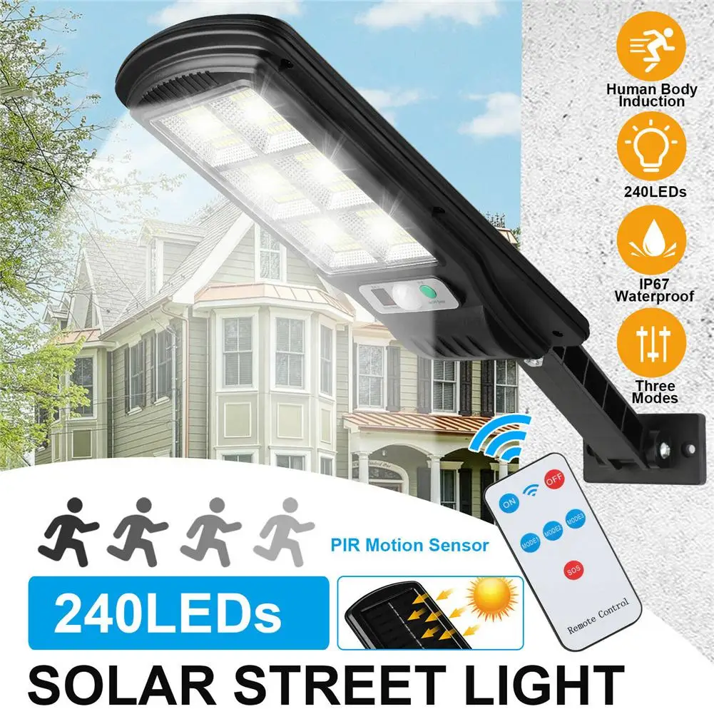 240 SMD Led Solar  Wall  Light Pir Motion Sensor + Light Sensor Ip67 Waterproof Light With Remote Control For Outdoor Lighting