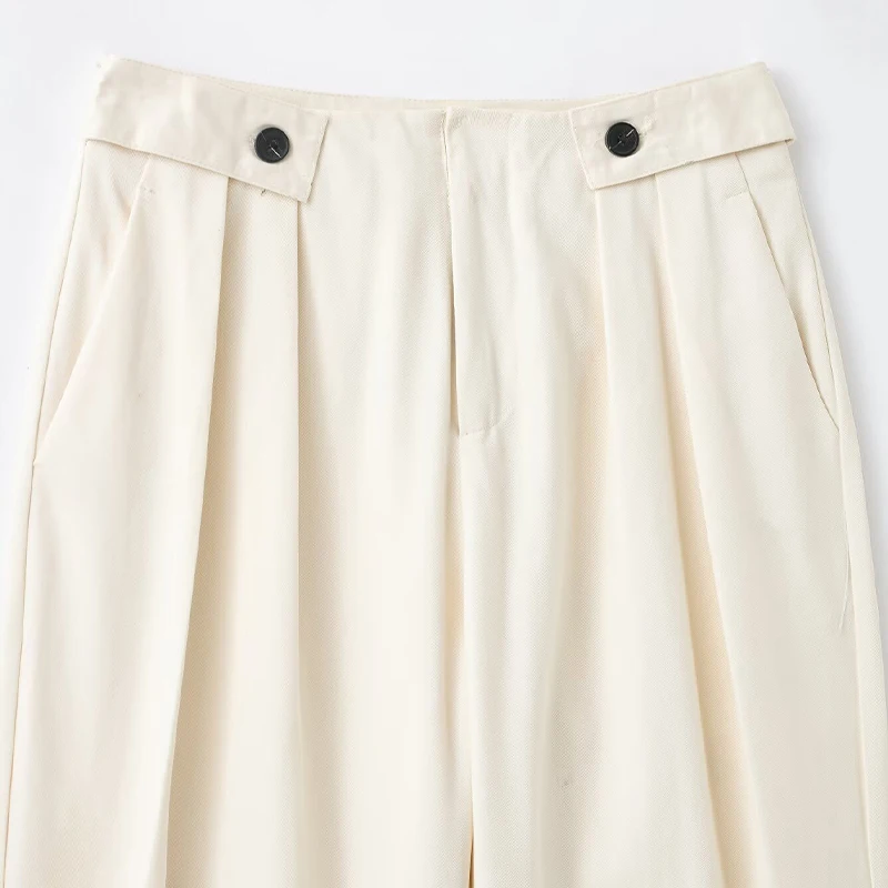 Willshela سراويل نسائية عصرية باللون البيج بسحاب أمامي مطوي مستقيمة عتيقة بخصر عالٍ بطول كامل سراويل نسائية أنيقة #3