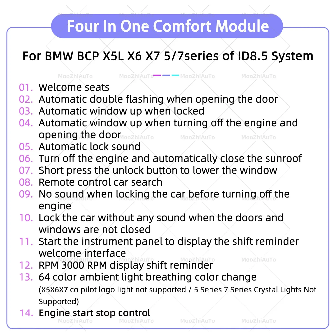 For BMW BCP models Four in one comfortable 64-color ambient light module For new X5L,X6,X7,5series,7series of id8.5 system