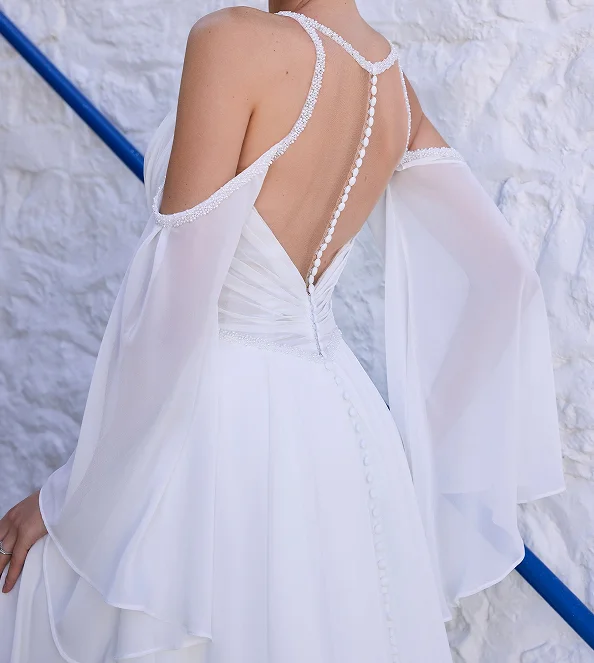 Lakshmigown 세련된 Boho 웨딩 드레스 하이 슬릿 a 라인 v 넥 비즈 쉬폰 로브 드 Soiree De Mariage Plua 사이즈 맞춤형