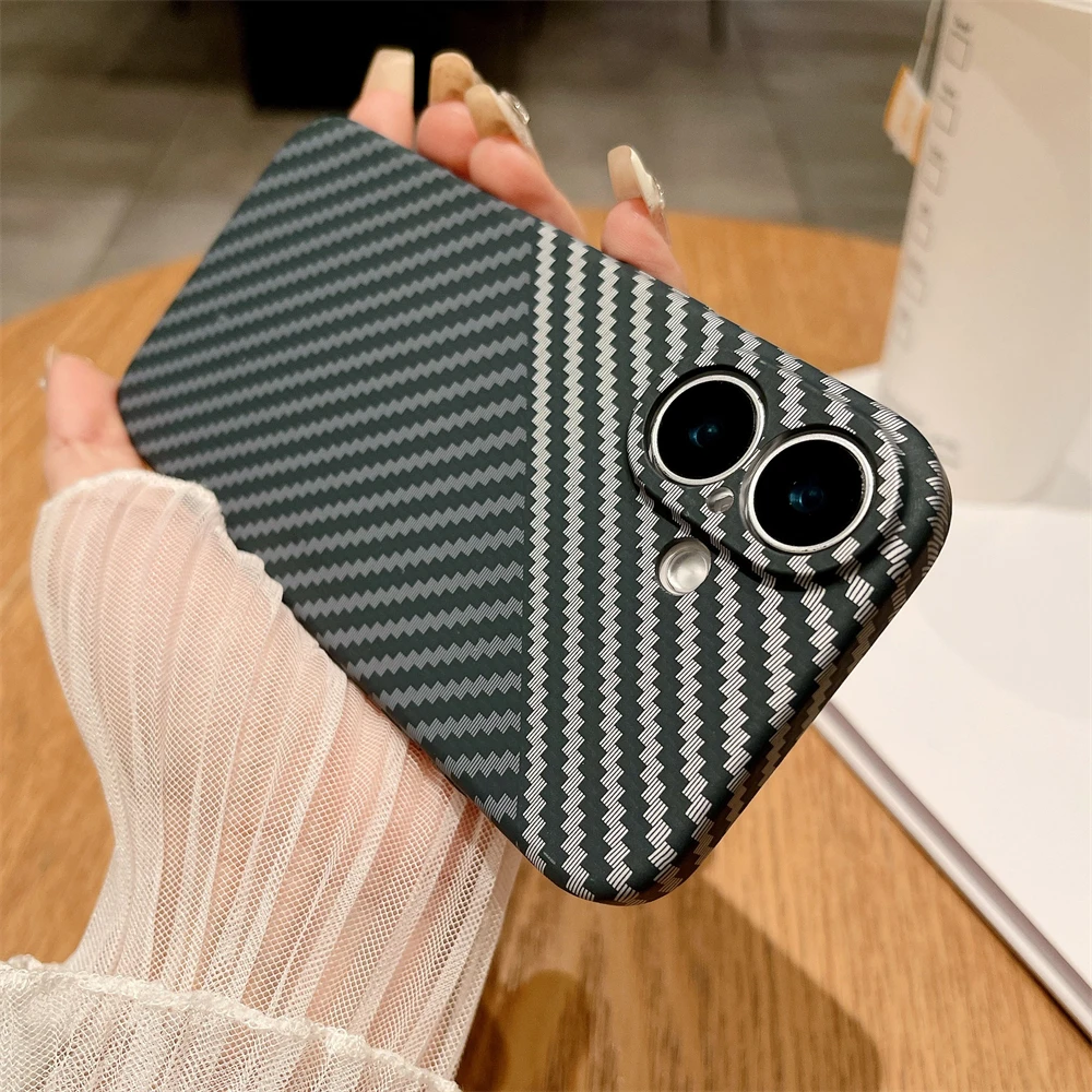 Contarst Clash Color Carbon Fibre Phone Case for iPhone 13 16 15 12 11 14 Pro Max Plus Camera Protector Shockproof Striped Cover