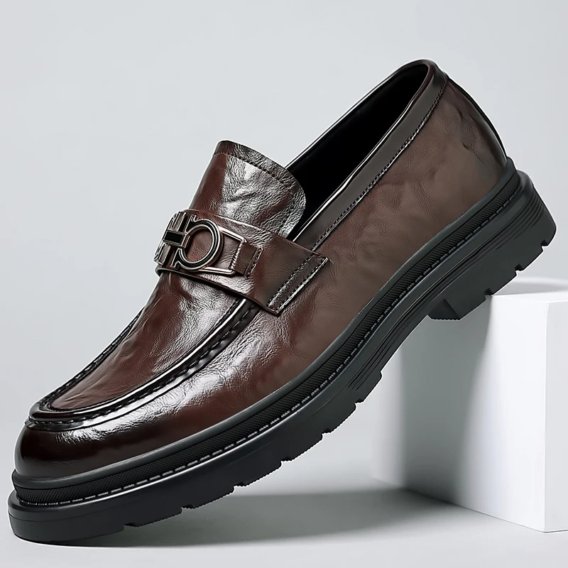 Zapatos de cuero informales de negocios para hombre, zapatos formales de punta redonda, zapatos de cuero para caballero