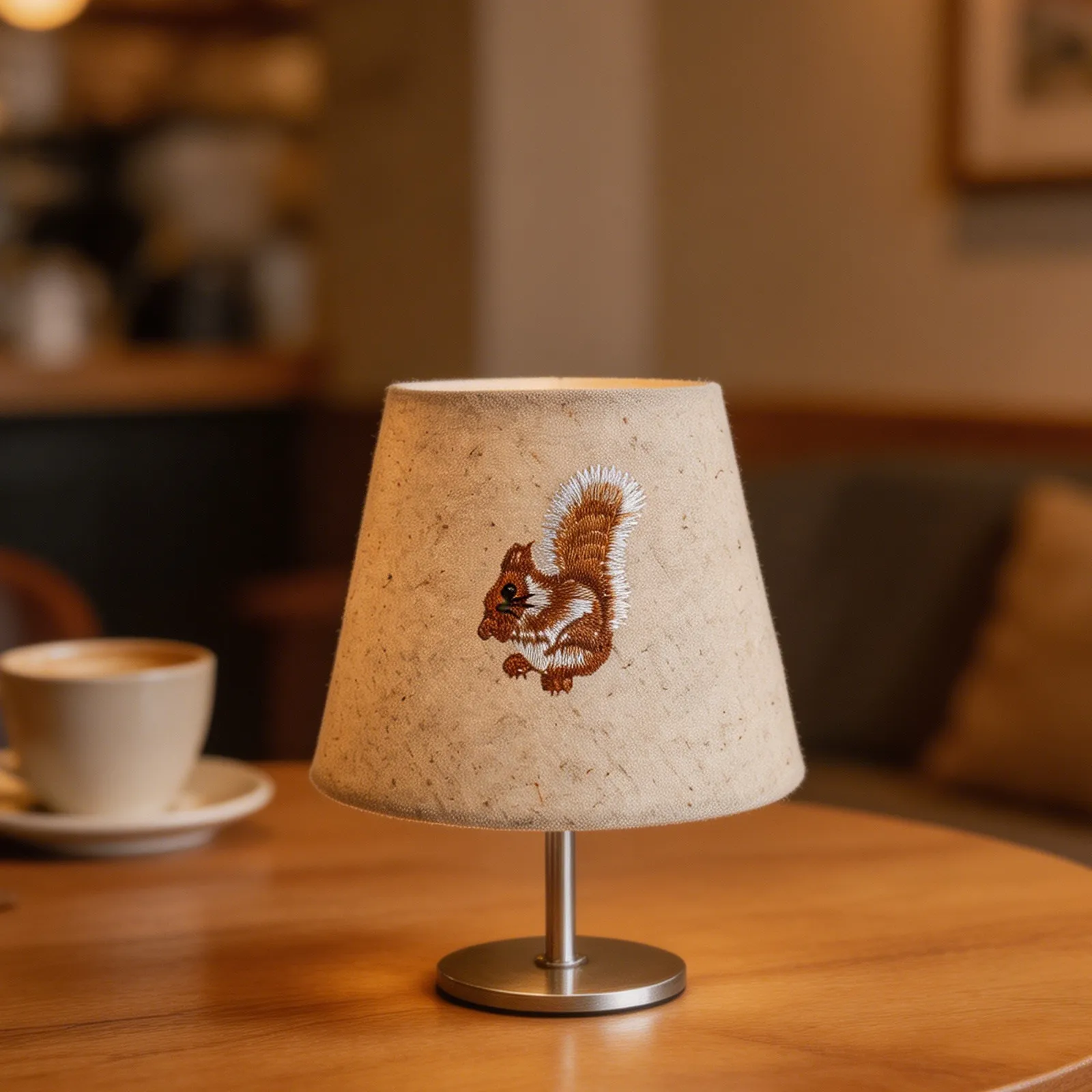 Linen Embroidered Lampshade Drum Lamp Shade with Squirrel Embroidery for Table Lamp E27 E14 Fabric Light Cover Bedroom Living