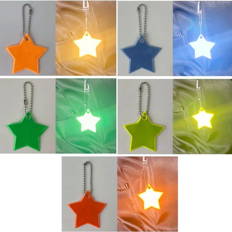 Llavero reflectante de 8 piezas para niños, colgante reflectante de estrellas, tira de bolsas, accesorios de seguridad nocturna