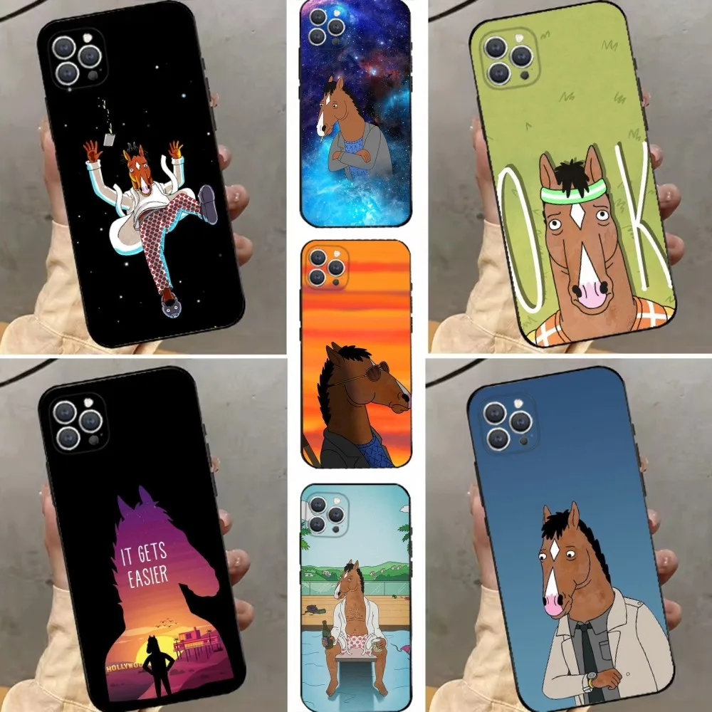 B-Bojack cartoon H-Horseman Phone Case For iPhone 15,14,13,12,11,Plus,Pro Max,XS,X,XR,SE,Mini,8,7 Soft Silicone Black Cover