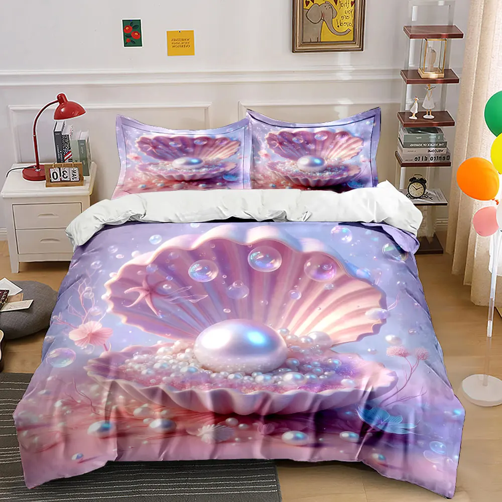 Dreamy Luster of Pearl and Shell Print Soft Comfortable Duvet Cover Bedding Set Included 1*Duvet Cover 2*Pillowcases