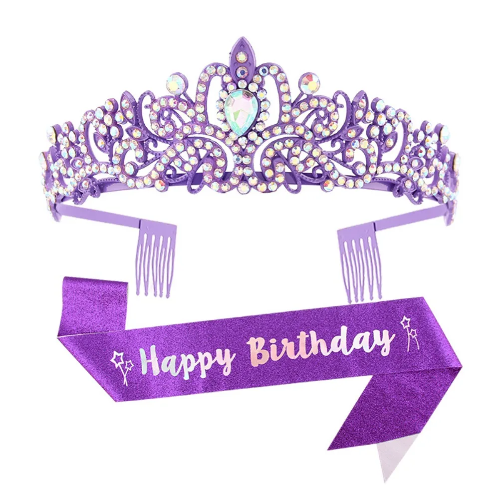 Geburtstagskönigin, glitzernde Schärpe und Strass-Tiara, rosa, lila, blau, Geschenke für Mädchen und Frauen, alles Gute zum Geburtstag, Party-Dekorationszubehör – Detail 3