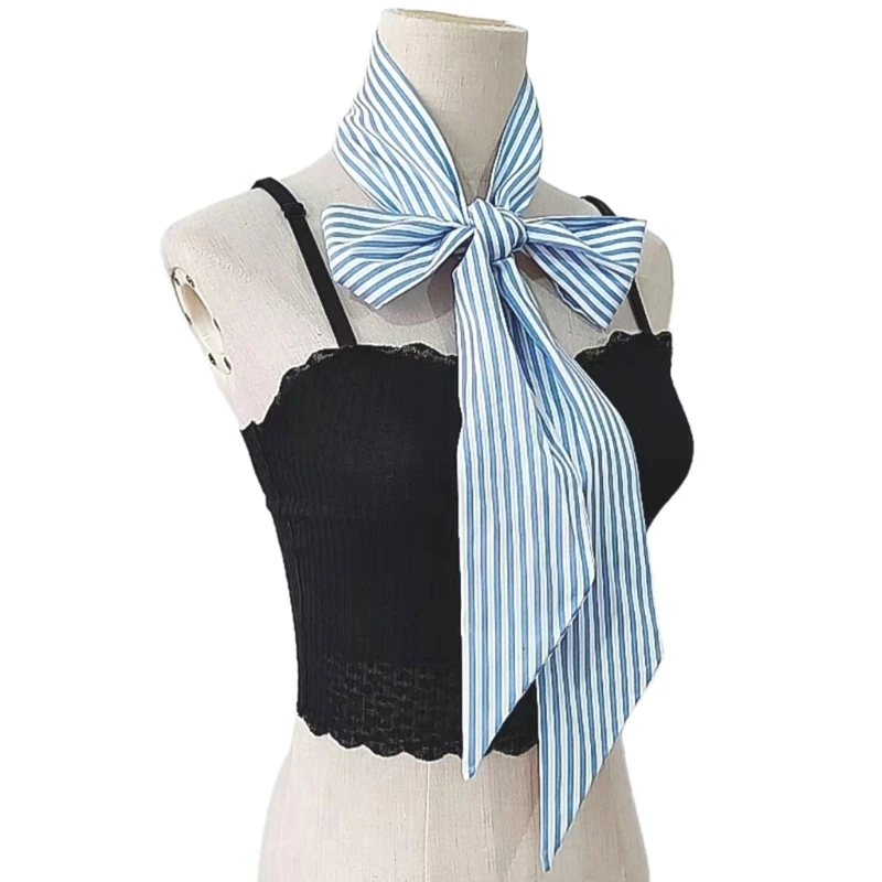 Business White/Striped Neck Tie for Woman Girl Meeting Uniform Performances Tie