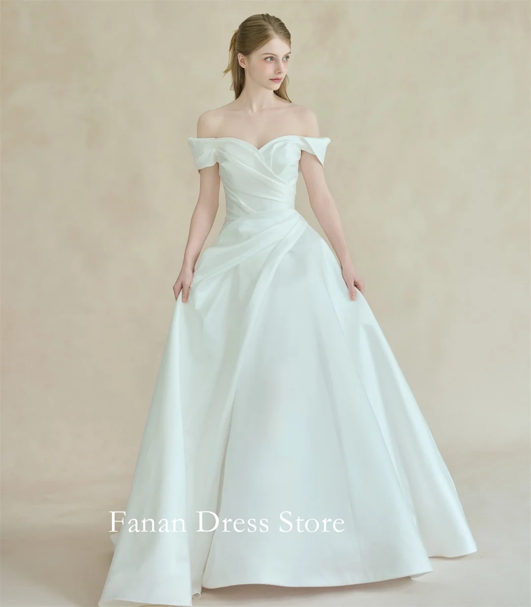 

Fanan свадебное платье трапециевидной формы цвета слоновой кости с открытыми плечами, атласный корсет длиной до пола, простое свадебное платье Vestidos De Novia