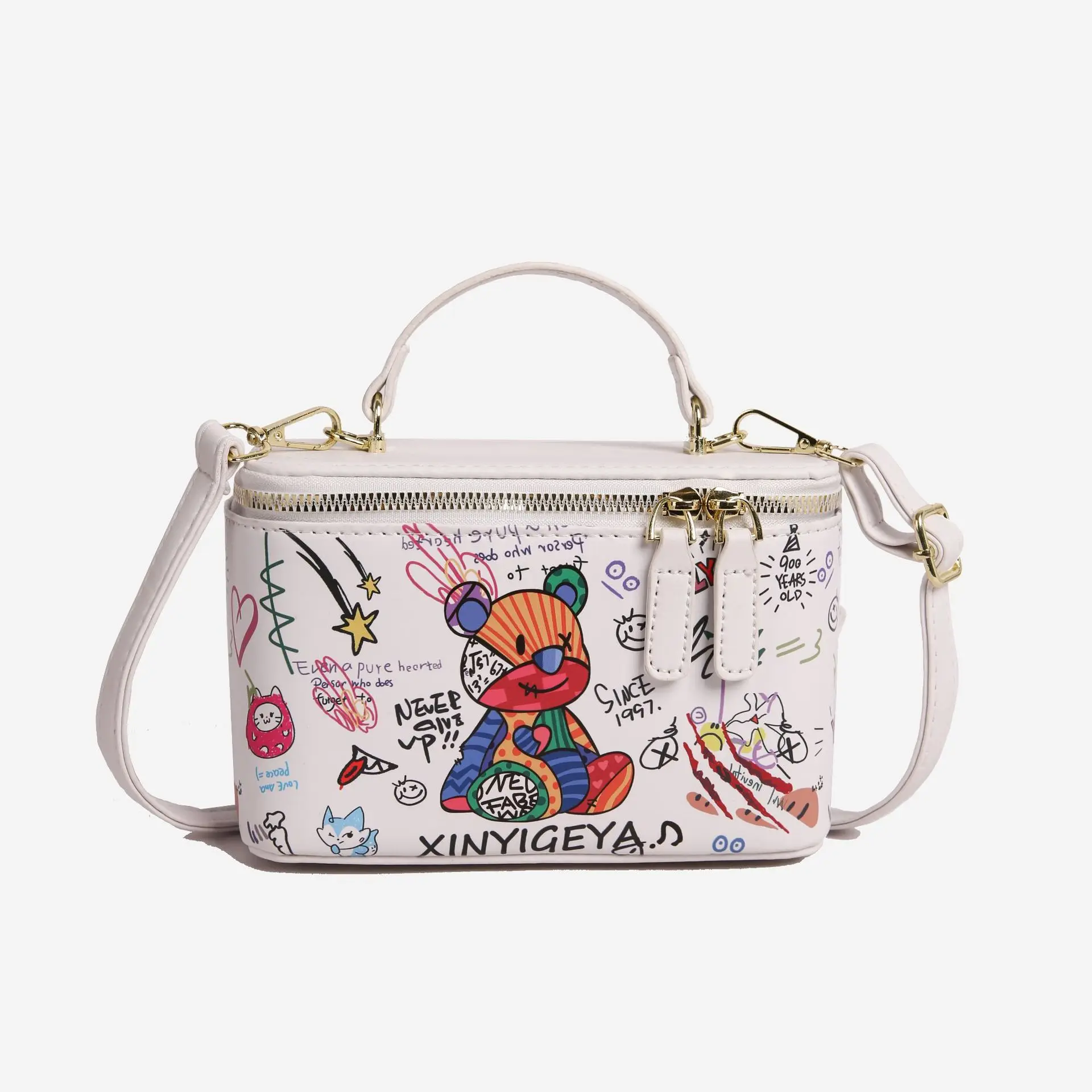 

Новая сумка-ведро с медвежьим рисунком, женская нишевая сумка через плечо, через плечо «день-ночь», повседневная сумка-слинг, минималистичная кожаная сумка