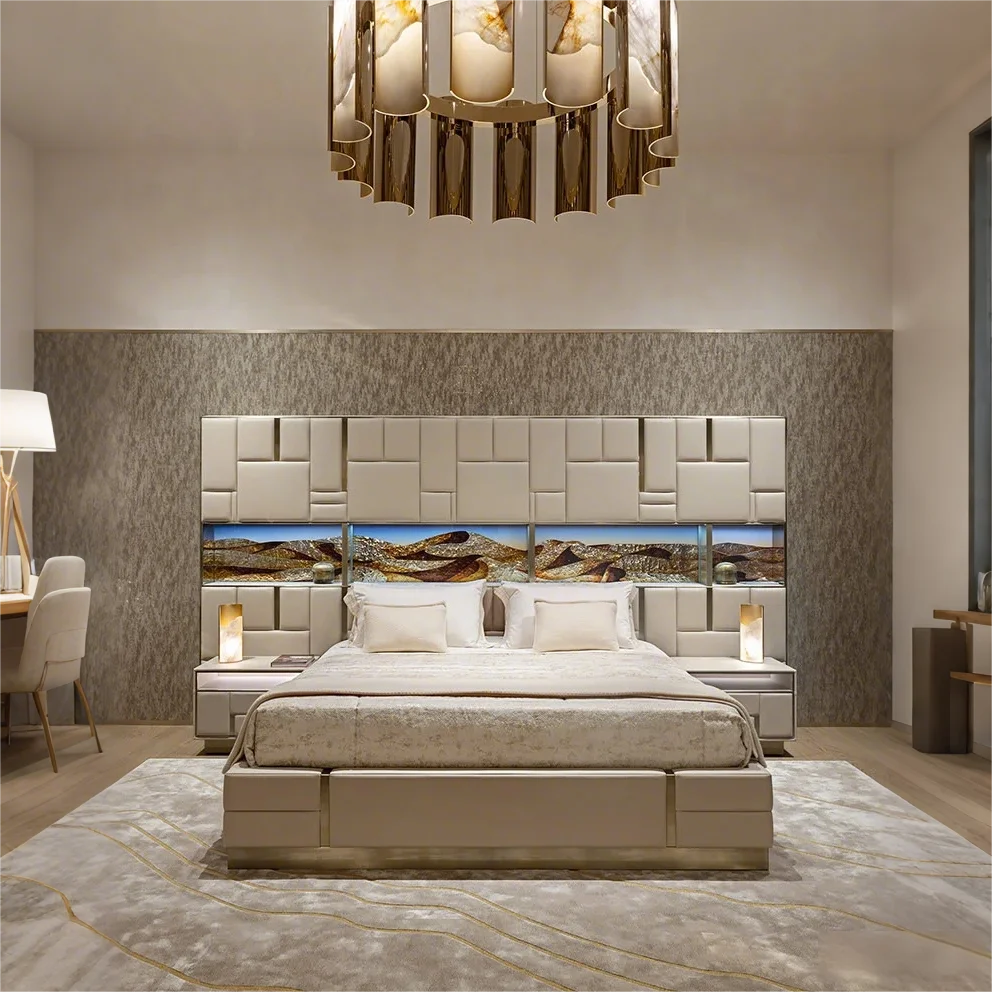 Italian Luxury King Size Bedroom Furniture Set Luxury king Size Bed Frame Modern Luxury Leather Bed with King Headboard
