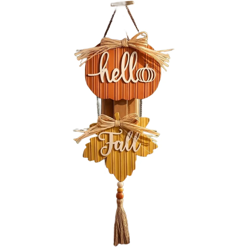 Autumn Pumpkin Wall Decor Made from Sturdy Poplar Wood with Precision Cut Maple Leaf Motif for Seasonal Display