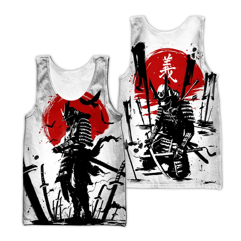 Summer Japanese Samurai 3D Printed Tank Tops Men's Casual Fashion Streetwear Vest Oversized Sleeveless Tank Top Gym Man Clothing