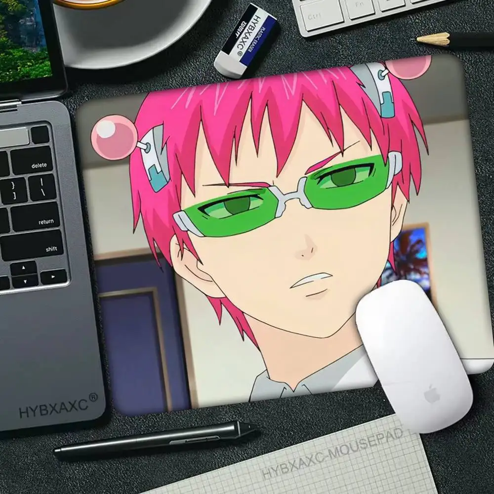 Anime Role Saiki K Chibi Mousepad Small LockEdge For Gamers Computer Desk Pad Rectangular Anti-slip Rubber