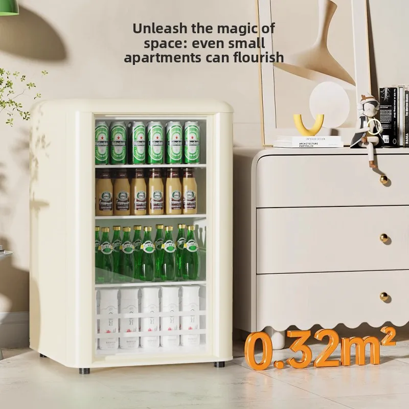

Dun Dun Bar Small Ice Bar Miaomiao Bar Transparent Refrigerator, Beverage Tea Home Living Room Leaf Small Retro Refrigerator