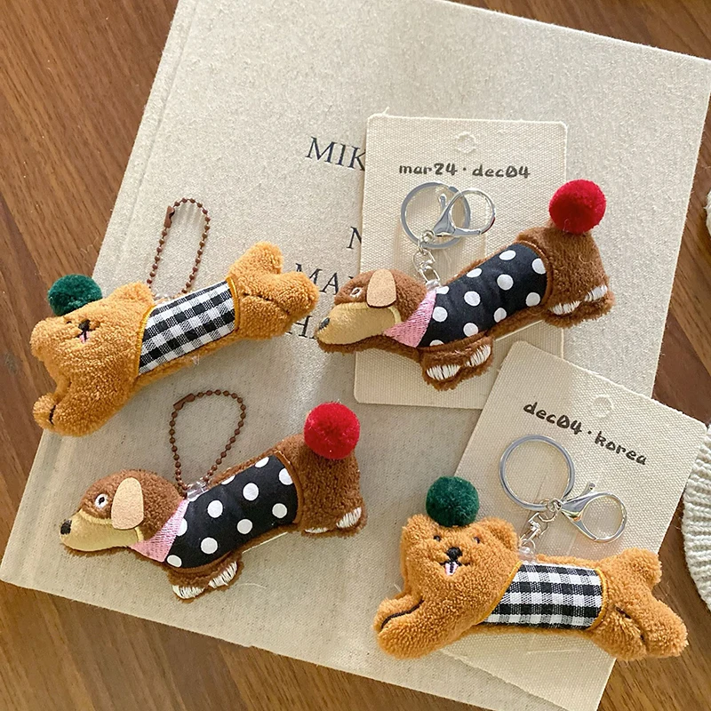 Cute Dachshund Plush Keychain Cartoon Stuffed Puppy Keyring School Bag Pendant Backpack Hanging Decoration Couple Gifts