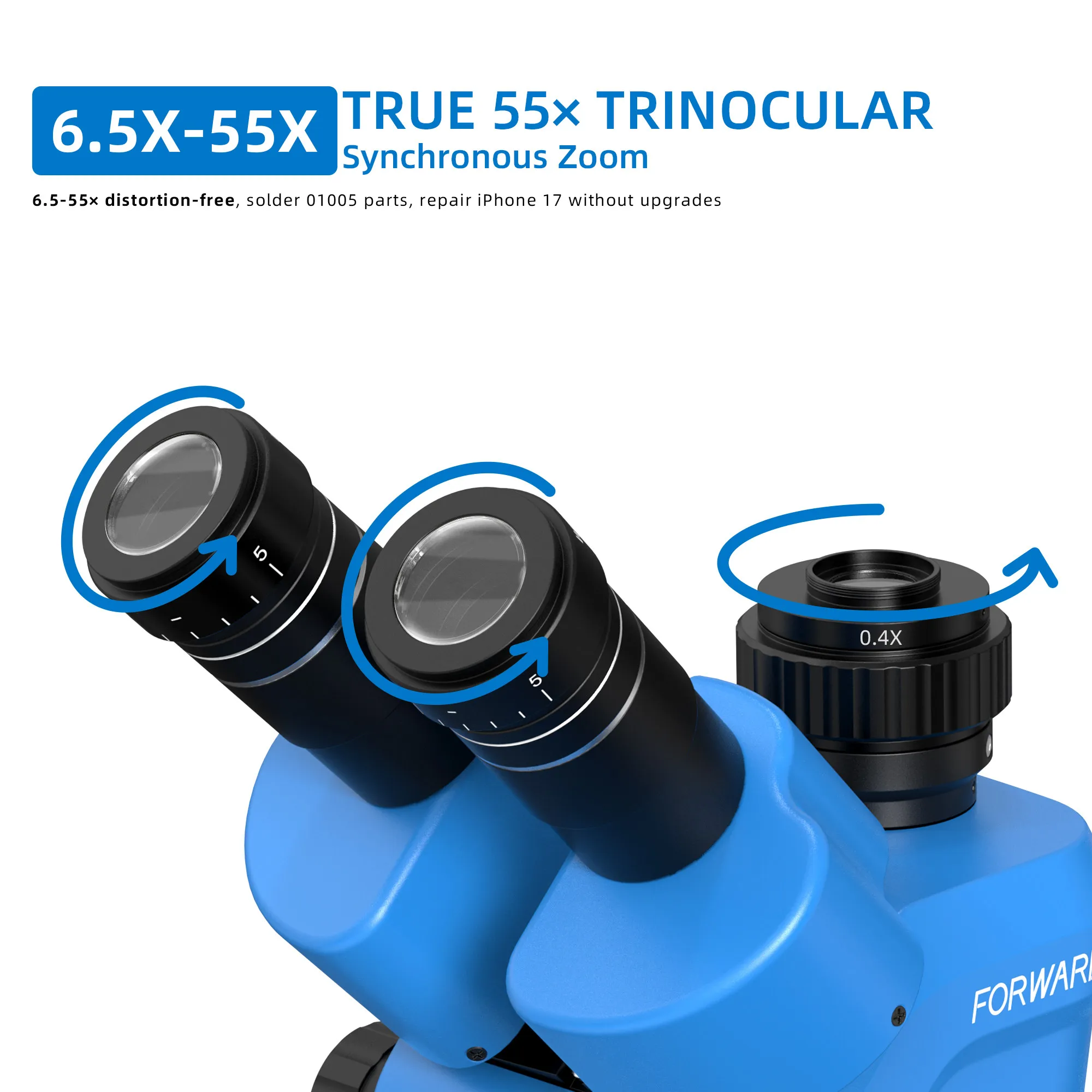 Forward FW-C55Pro Trinocular Stereo Microscope Magnification 6.5X