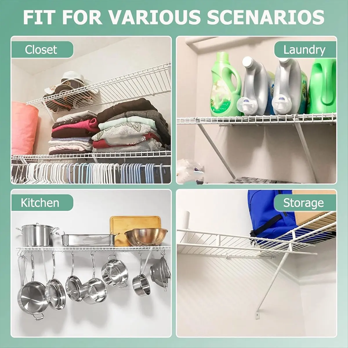 A50U 6 Pcs Wire Shelf Brackets, Support Brackets for 12-Inch Deep Wire Shelving, Closet Shelving Accessories