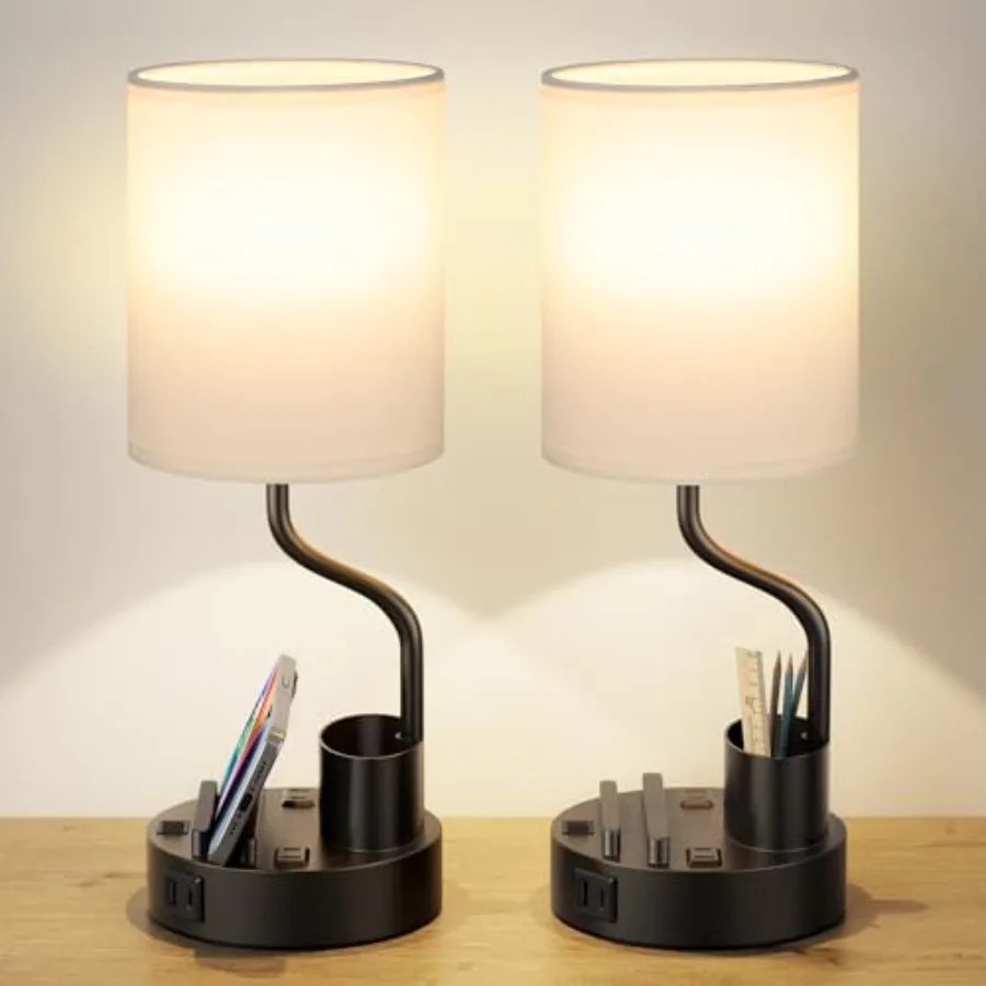 

Bedside Table Lamps for Bedroom Set of 2 - Nightstand Light with AC Outlet and USB A C for Charging, 3 Color Temperatures Desk
