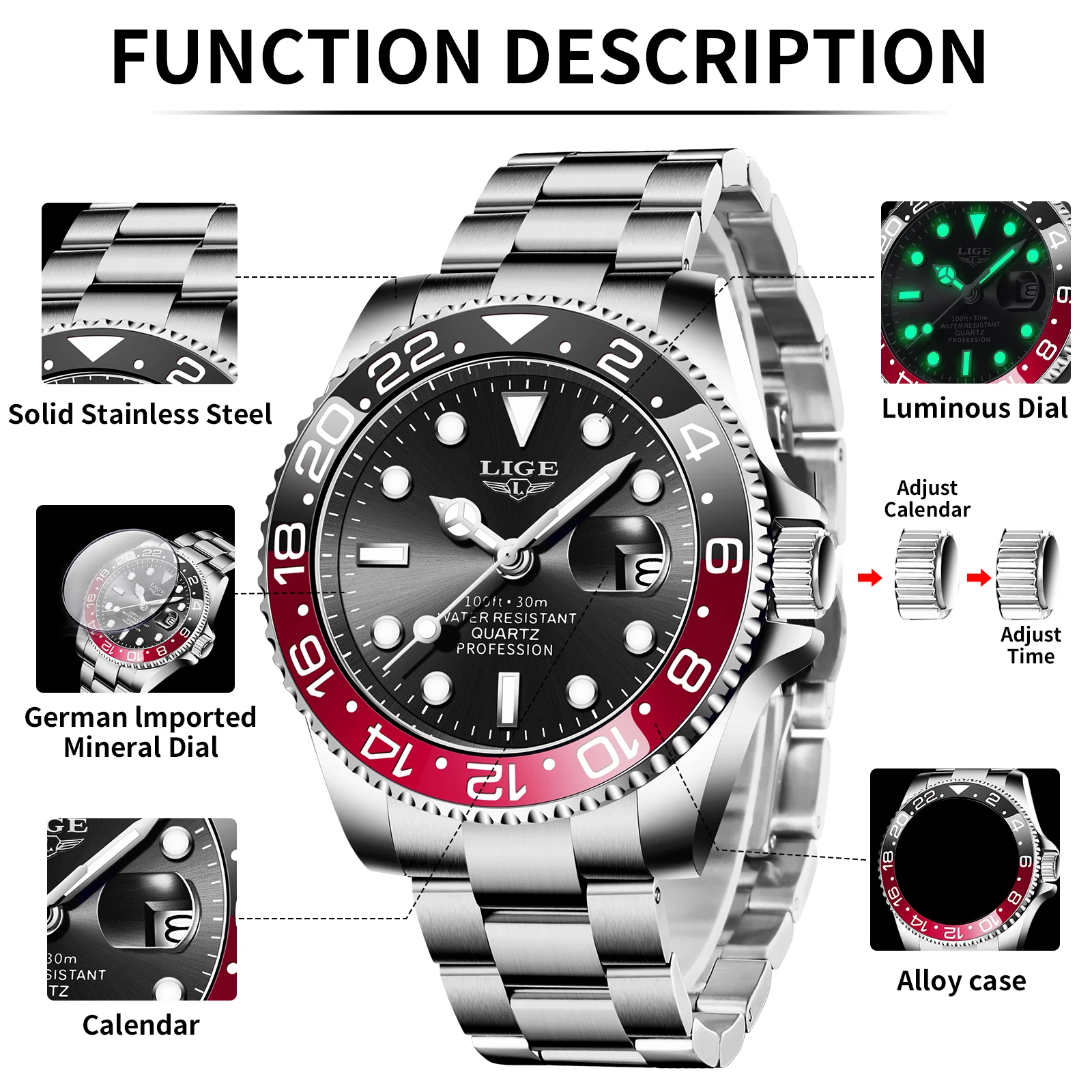 2026 New LIGE Brand Men's Watch Luminous Stainless Steel Business Quartz Luxury Clock Waterproof Watches for Men Reloj Hombres