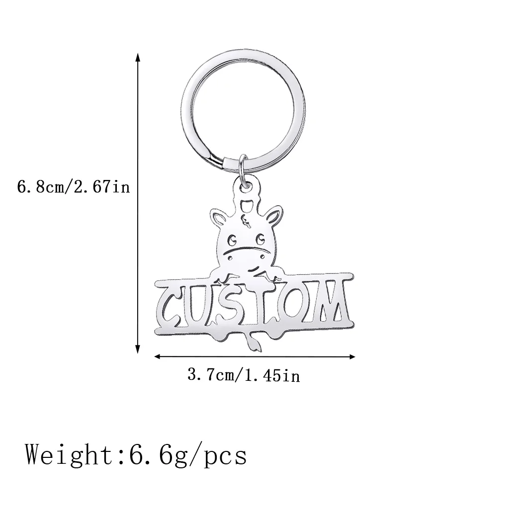 Gantungan Kunci Nama Hewan Personalisasi Baja Tahan Karat Hadiah Perhiasan Perak Cincin Kunci Liontin Sapi Kustom Pria Wanita