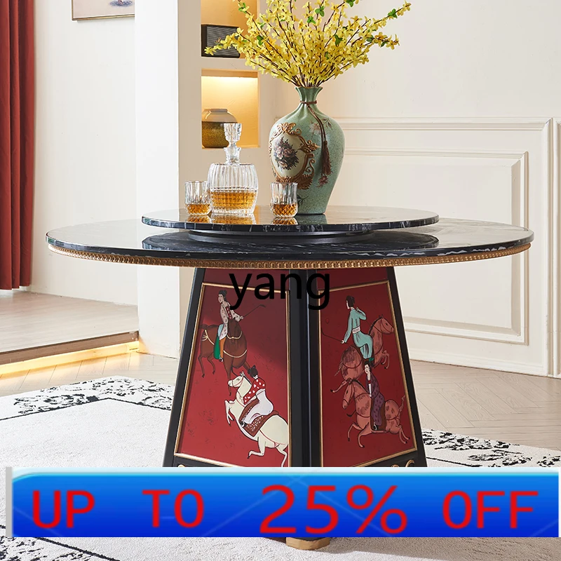 

LMMall solid wood red painted marble round household dining table dining table chairs