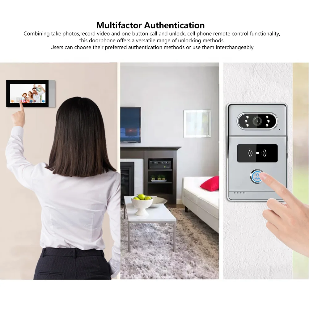 Tuya Smart Wifi Video Doorbell, 7 pouces, écran Ahd, application d'interphone, système d'interphone visuel avec caméra HD 1080p