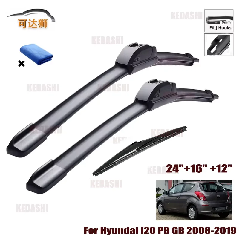 

Car Wiper For Hyundai i20 PB GB 2008-2019 Front Rear Wiper Blades Soft Rubber Windscreen Wipers Auto Windshield 24"+16" +12"