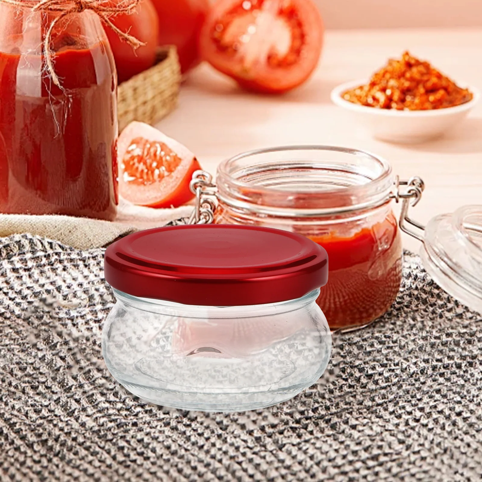 

5Pcs Airtight Glass Jars Clear Transparent Storage Containers Portable Honey Jam Yogurt Thickened Lids Kitchen Supplies