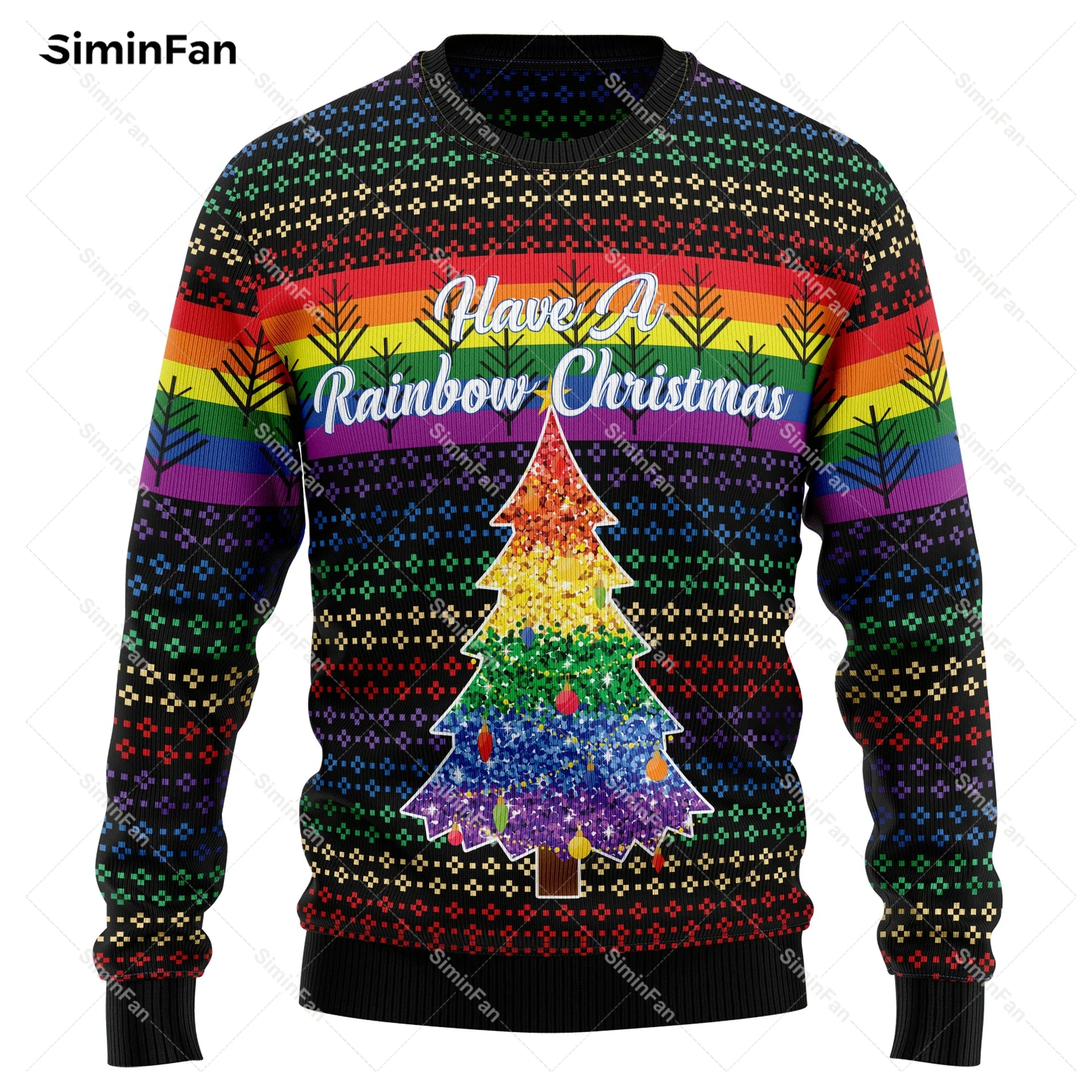 LGBT Gay Pride Happy Holigays 3D Printed Christmas Sweater Men Pullover Casual Sweatshirt Long Sleeve Shirts Unisex Streetwear