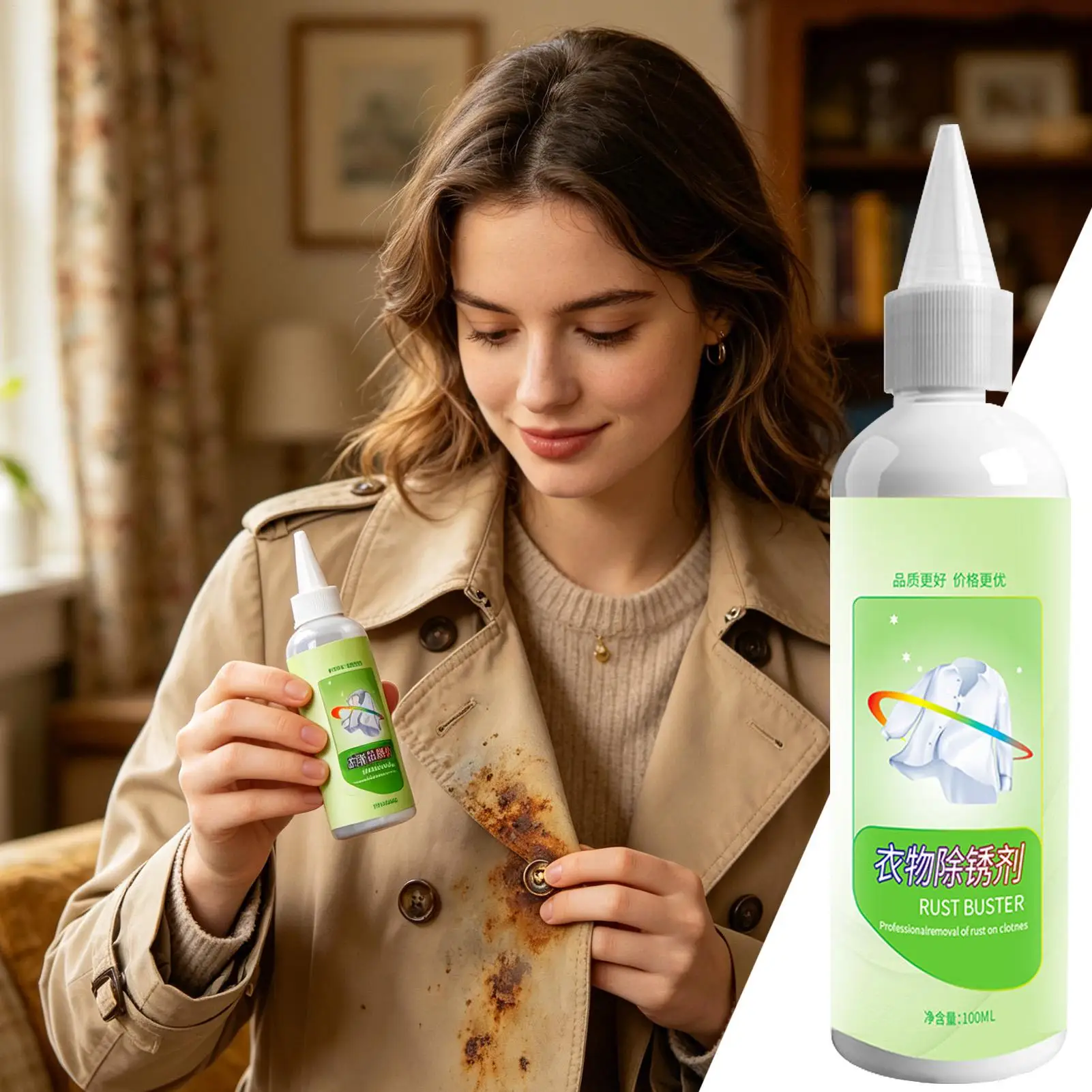 100ml Fabric Rust Stain Remover, Gentle Clothing Rust Cleaner, Multi-Fabric Iron Stain Eraser for White & Colored Garments