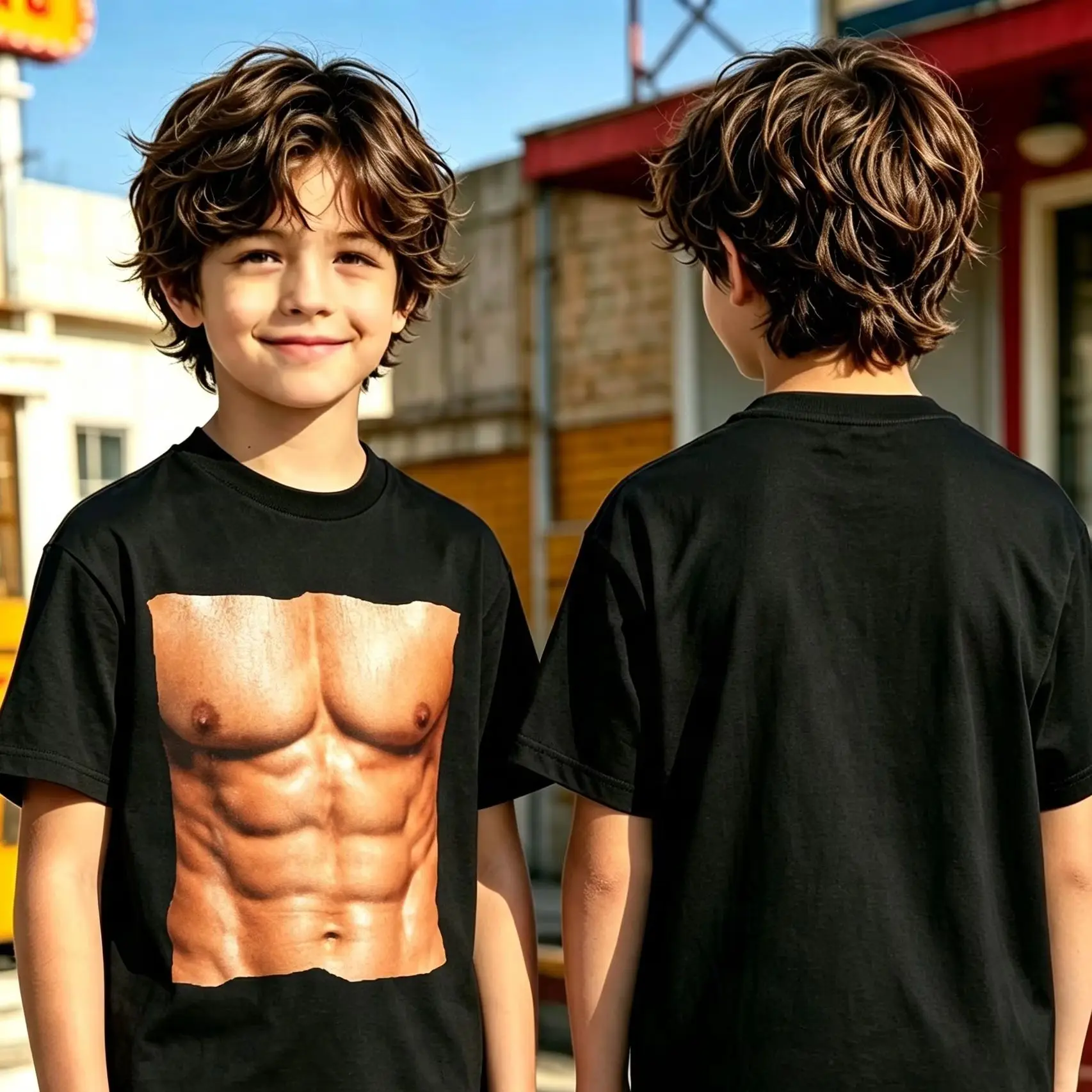 1pc Funny Six Pack Abdomnial Abs Fake Muscle Chest Cotton T shirt Unisex Men Women Kids Summer Streetwear Casual Short Sleeve