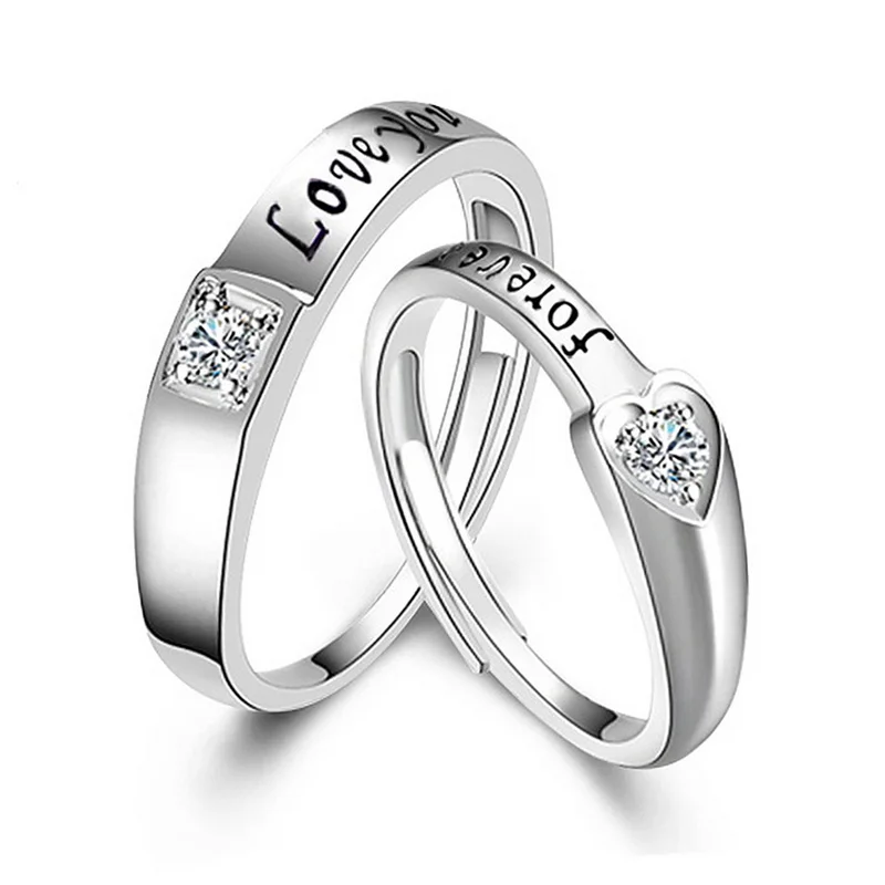 2Pcs/sets Love Heart Matching Couple Rings for Women Men Lover Forever Endless Love Wedding Ring Valentine\'s Day Dating Jewelry