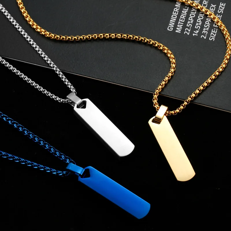 Personalized Bar Necklaces for Men Boys Custom Minimalist Stainless Steel Geometric Pendant Collar Gifts for Him Jewelry