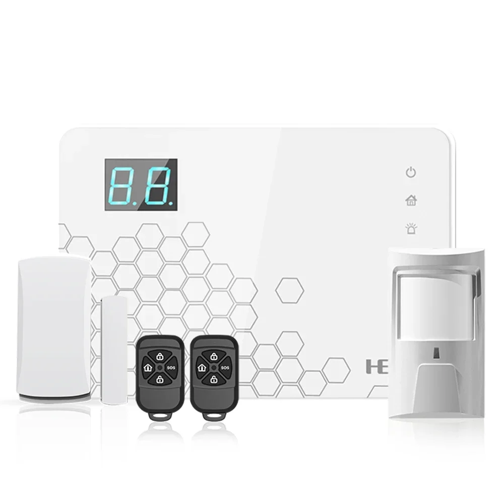 GSM Sistemas White 32 Wireless Zones, 4 Wired Zones GSM Sistemas De Alarme Sans Fil Maison Et 90db Sirene Alarme 2 Years HEYI-H3