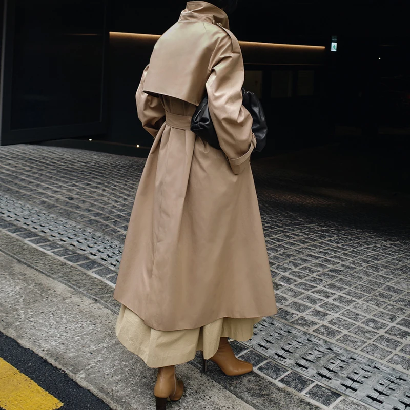 Johnature Autumn New Fashion Sashes Trench For Women 2025 Korean Solid Color Turn-down Collar Loose Pockets Female Coats