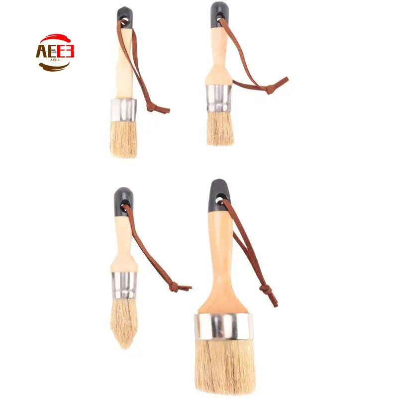 AEE3-4 PCS Chalk And Wax Paint Brush Furniture Small Round Oval Brush Chalk Paint Brush With Natural Bristles For Painting Or Wa