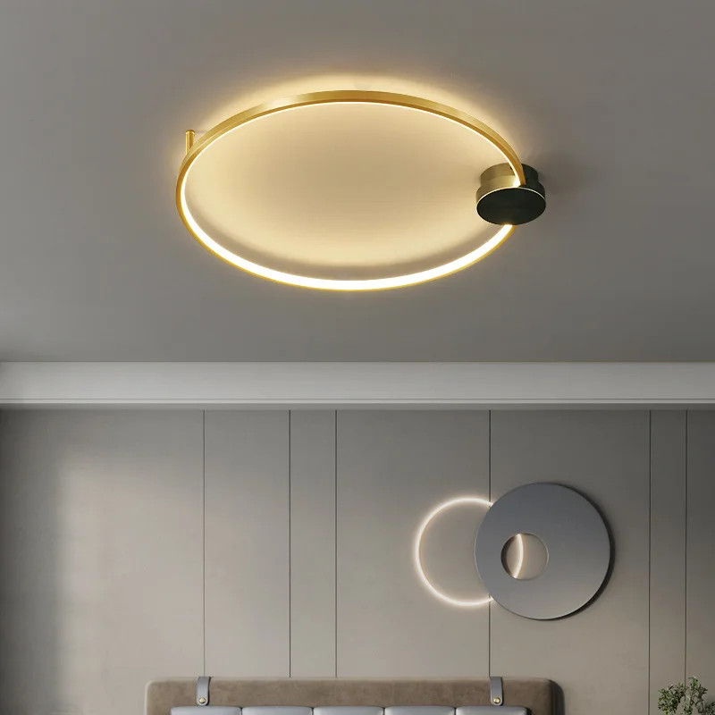 

Modern minimalist indoor copper circular LED living room, study, kitchen, three color dimming luxury ceiling light