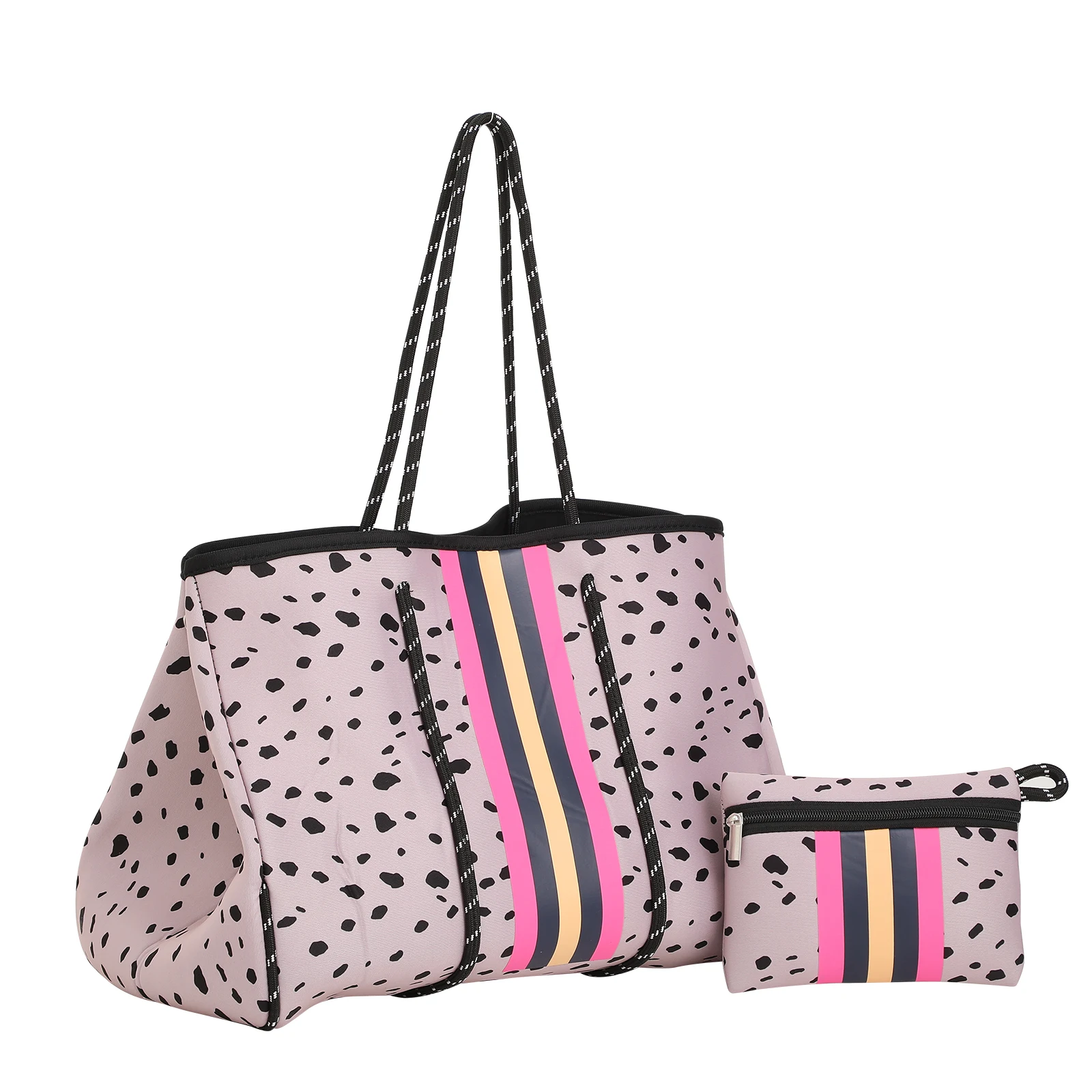 Women Beach Bag Large Neoprene Tote Bag Set Portable Zipper Makeup Bag Fashion Ladies Travel Pouch Summer Leopard Cosmetic Bag