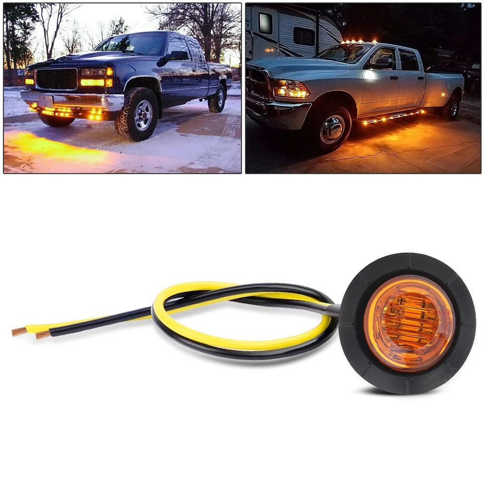 

12V Amber 3/4 Inch Round Clearance LED Front Rear Side Indicator Bullet Marker Light Fit for Truck RV Car Trailer Caravan Boat