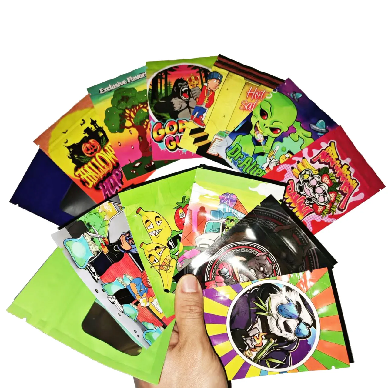 200Pcs 7*10cm Mix Cartoon Design Resealable Zip Lock Mini Mylar Bag 1g Candy Gummies Packaging Pouch Smell Proof Zipper Bag