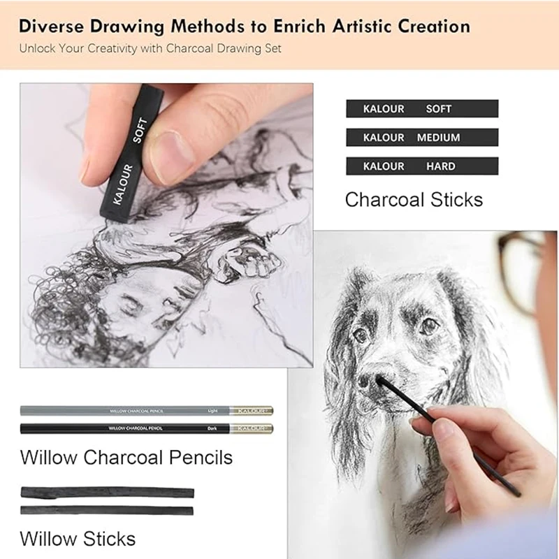 Kalour PDAS Set Seni Sketsa Arang Batang Kayu Alat Lukis Gambar Sorot Tidak Beracun Seniman Anak-anak Kit Kualitas Tinggi desenho